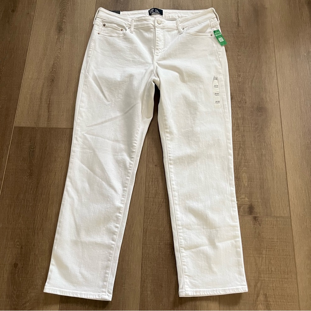 GAP Classic Straight Stretch White Denim‎ Jeans 16/33 (36x29) High Rise NEW